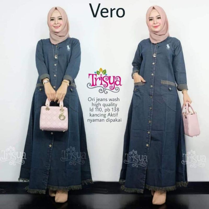 TERLARIS GAMIS VERO ,BAHAN ORI JEANS WASH,LD-/+110,PN 138 KANCING AKTIF, NYAMAN DIPAKAI