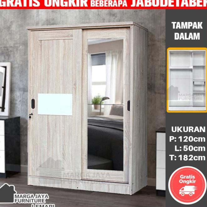 Lemari Pakaian 2 Pintu Sliding Geser Coklat Kayu Partikel Minimalis