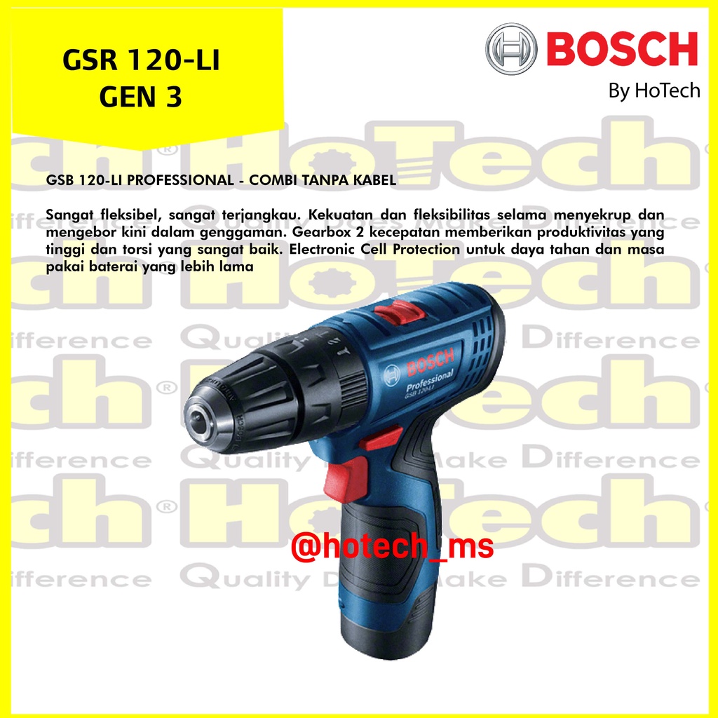 BOSCH GSR 120-LI | Mesin Bor Tanpa Kabel Bosch | Bosch Cordless Drill / Driver GSR 120-LI Gen 3