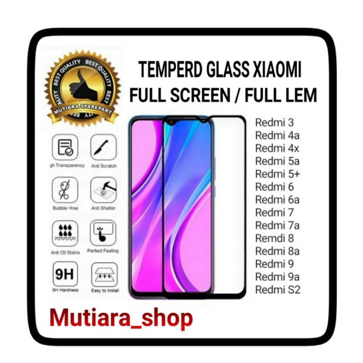 TEMPERD GLASS XIAOMI FULL SCREEN XIAOMI REDMI 3 4a 4x 5a 5plus 6 6a 7 7a 8 8a 9 9a S2