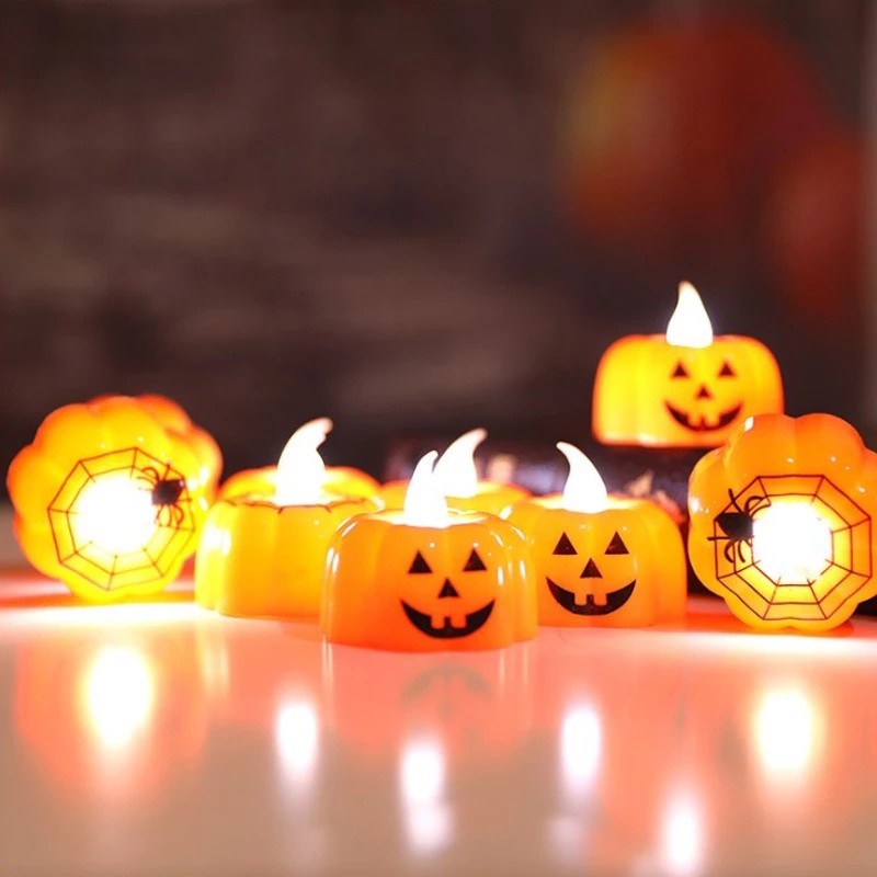 Lampu Lilin LED Elektronik Bentuk Labu Tengkorak Untuk Dekorasi halloween