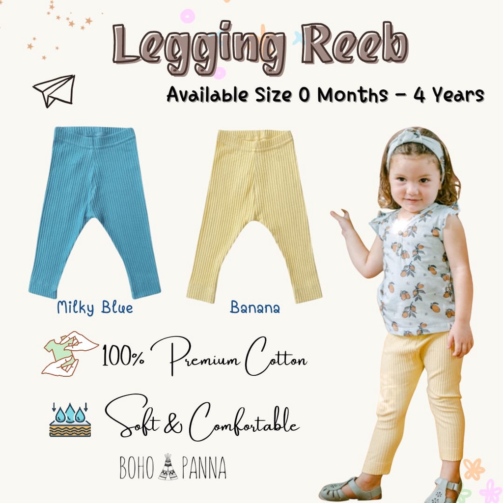 BOHOPANNA Legging Reeb 0M - 4Y Celana Legging Anak Milky Blue Banana Part 2 CBKS