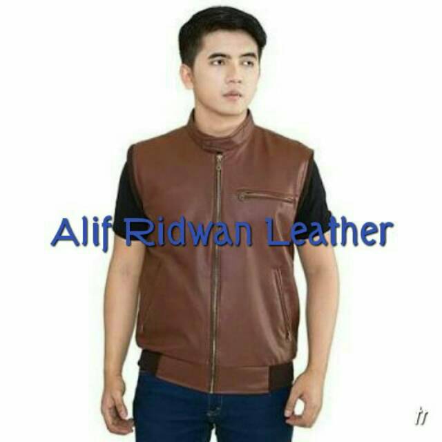 Jaket kulit rompi pria, jaket kulit sintetis, jaket rompi semi kulit, jaket rompi motor