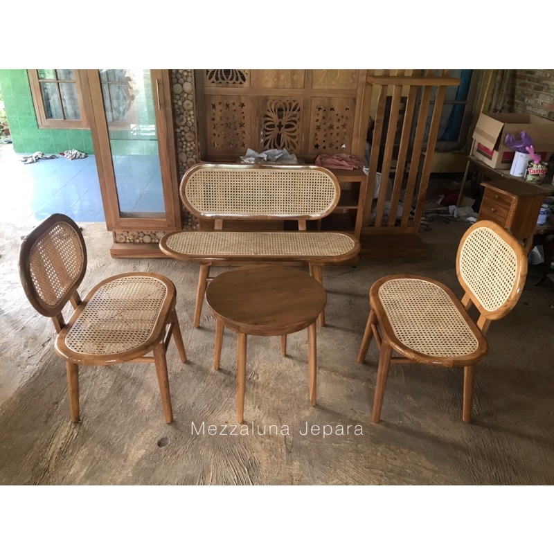 KURSI TAMU JATI ROTAN / SET BAGKU RUANG TAMU ANTIK
