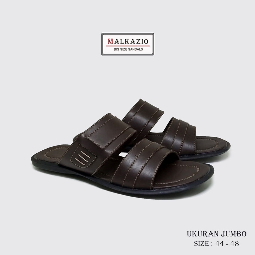 Mzio - Sandal Kulit Asli 100% Ukuran Besar | Big Size 44 45 46 47 48 | Sandal Pria Ukuran Jumbo | J-17 Dark Brown