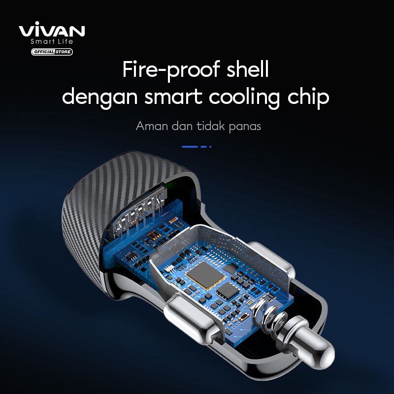 VIVAN Car Charger CC02C 3.4A Dual USB Smart IC Quick Charging Mobil Original Garansi Resmi 1 Tahun