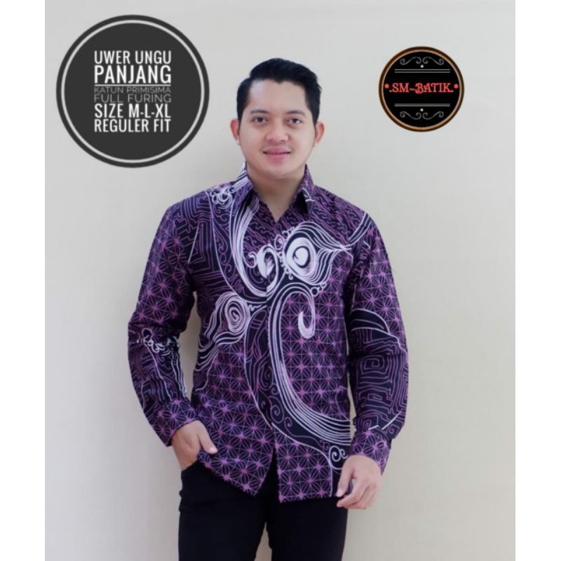 Kemeja Batik Warna Ungu Hitam Batik Lengan Panjang Lapis Furing UWER UNGU Batik Terbaru