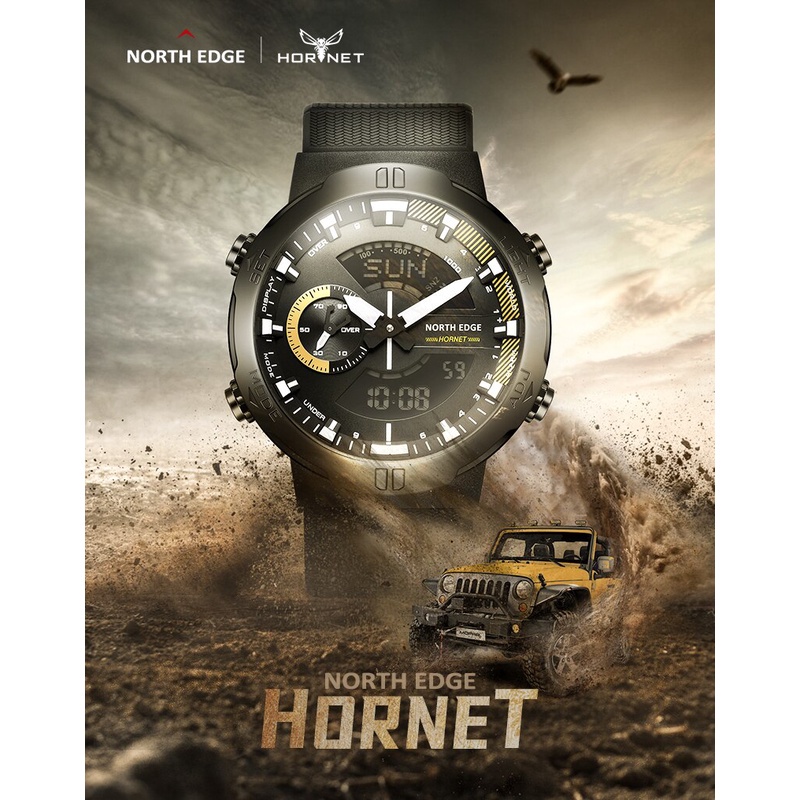 NORTH EDGE HORNET 2022  Men's Digital Watch Running Sports Watches Military Army Waterproof 50M World Time Illuminator