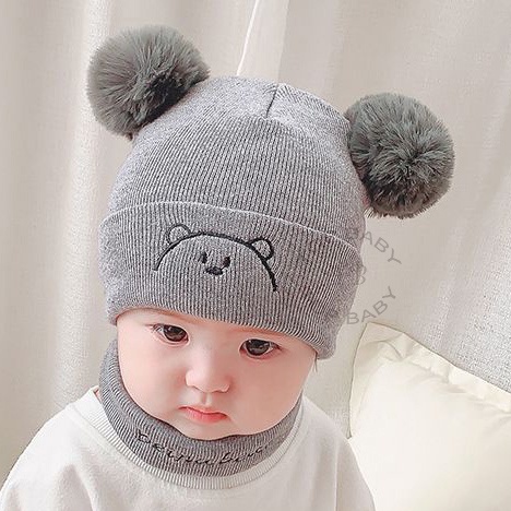Topi Bayi Rajut PomPom Bear - 4692