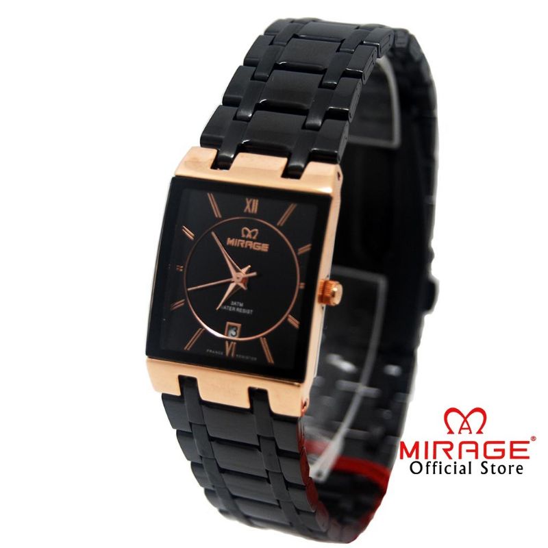 JAM TANGAN WANITA MIRAGE 7908 ORIGINAL WATER PROFF HITAM ROSGOLD