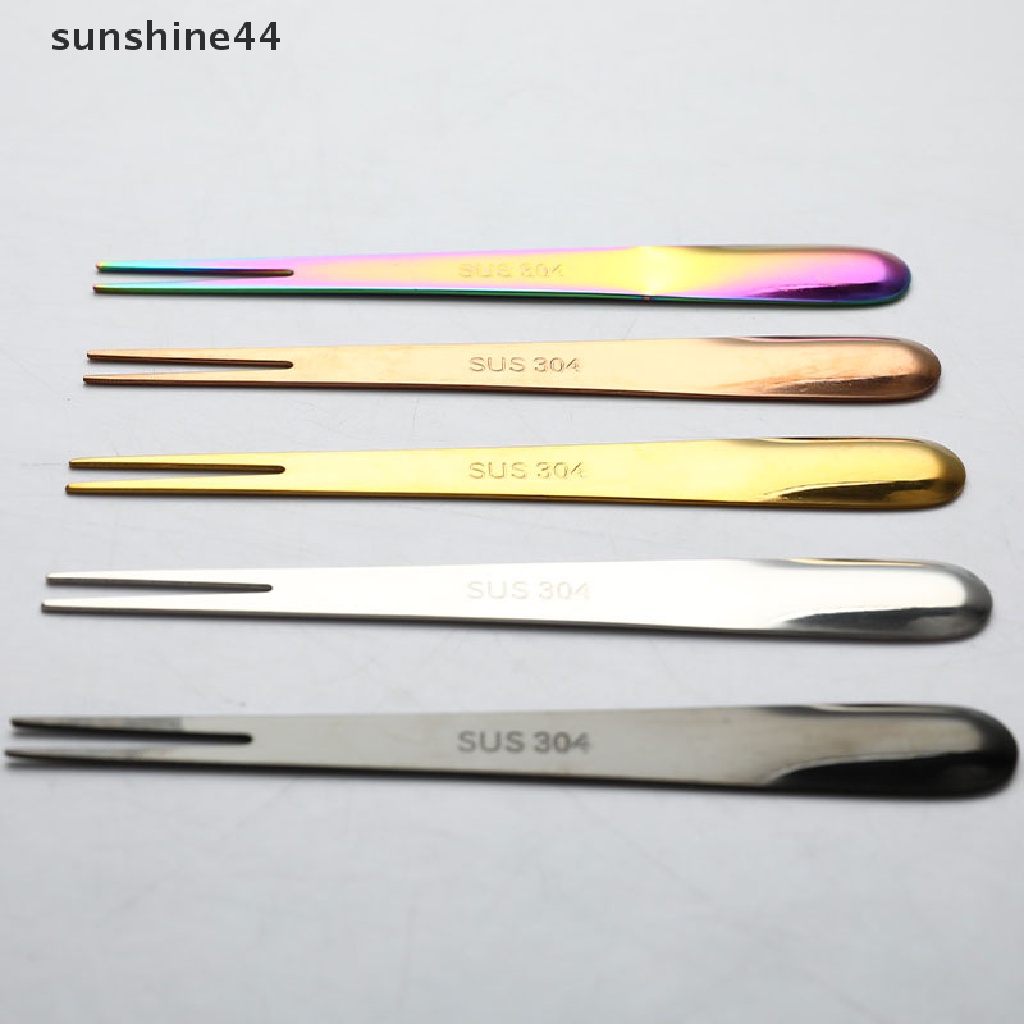 Sunshine 2 In 1 Sendok Garpu Buah / Dessert Multifungsi Bahan Stainless Steel Untuk Anak