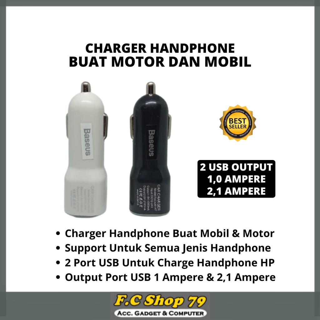 BEST SELLER Adapter Car Charger Cas HP Handphone Mobil Sepeda Motor 2 Output Port USB Buat Dipasang 