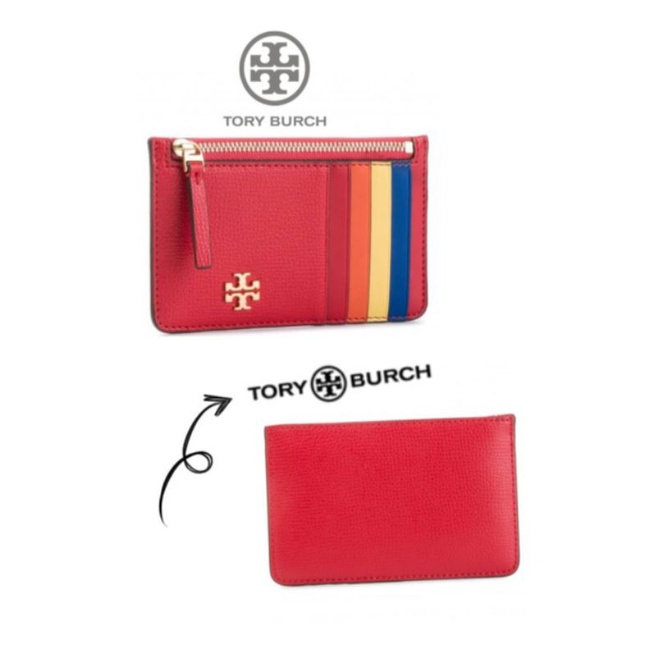 Tory Burch Zip Card Case Perry Color-Block Brilliant Red