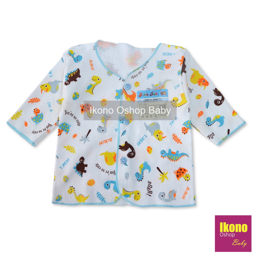 Ikono 3 Pcs Baju Bayi Newborn Lengan Panjang Putih Motif Printing Airin-5