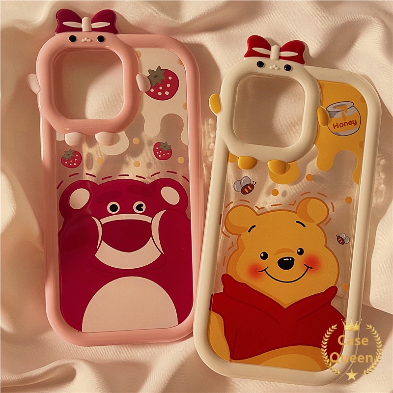 Case OPPO A17 A95 A16K A16E A52 A92 A96 A7 A5S A12 A3S A12E A53 A74 A76 Reno 5 5F 4F 7 A55 A17K A15 A16 A9 A54 A57 2022 A15s A5 A16s A31Disney Winnie The Pooh Beruang Strawberry Lucu