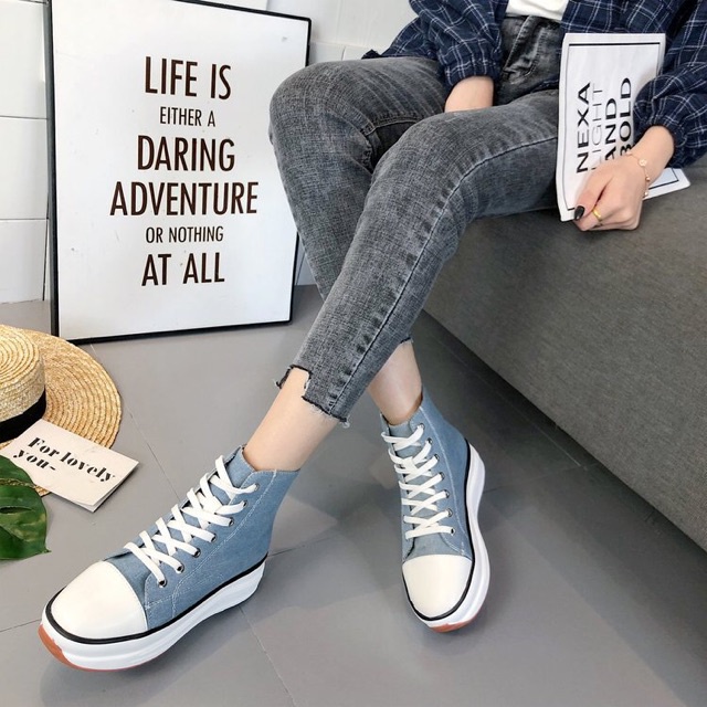 SNEAKERS DENIM BOOT KOREA COD BEST SELLER SNEAKERS TALI WANITA SPORT IMPORT SEPATU OLAHRAGA CEWEK KA