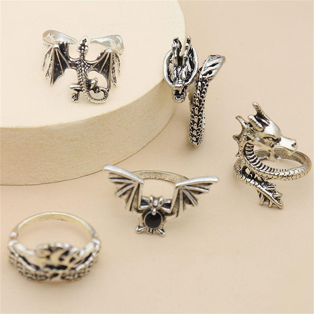 Solighter 5pcs Cincin Set Jari Perhiasan Vintage Rock Punk Boho Hip Hop Aksesoris Tangan