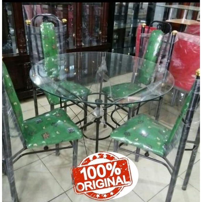 Meja Makan Kaca Minimalis Type Belgia 4Kursi+Meja Kaca Bulat Dyfh3729P_