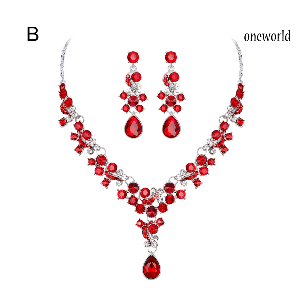 OW@ Women Prom Wedding Bridal Faux Crystal Rhinestone Necklace Earrings Jewelry Set