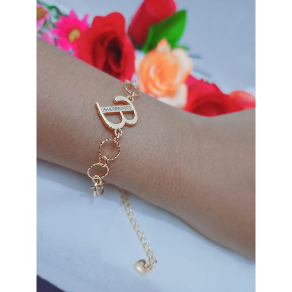 calistanauliolshop Gelang Tangan Huruf Abjat Inisial A-Z Permata Gold (COD)