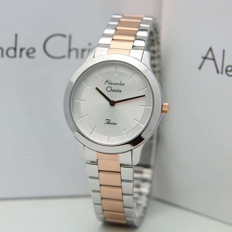 Alexandre Christie AC2834 Original Jam Tangan Wanita Silver Rose Gold