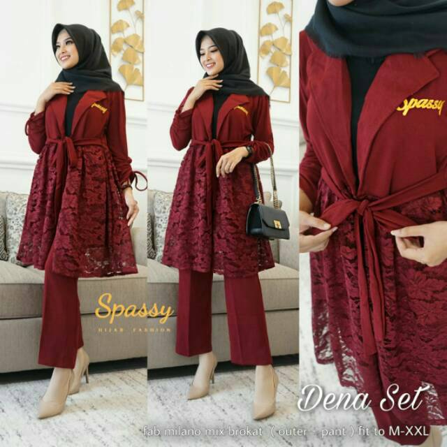 New Arrival Dena Set Milano Mix Brokat Pakaian Muslim Formal Celana Outer Setelan Baju Maxmara