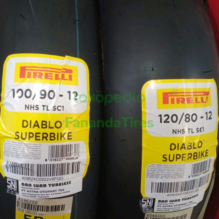 PAKET BAN PIRELLI DIABLO SUPERBIKE 100/90 & 120/80 R 12 for Vespa