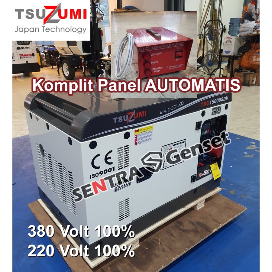 Genset silent 15 KVA 12 KW 10000 Watt 3 Phase + Panel Automatis
