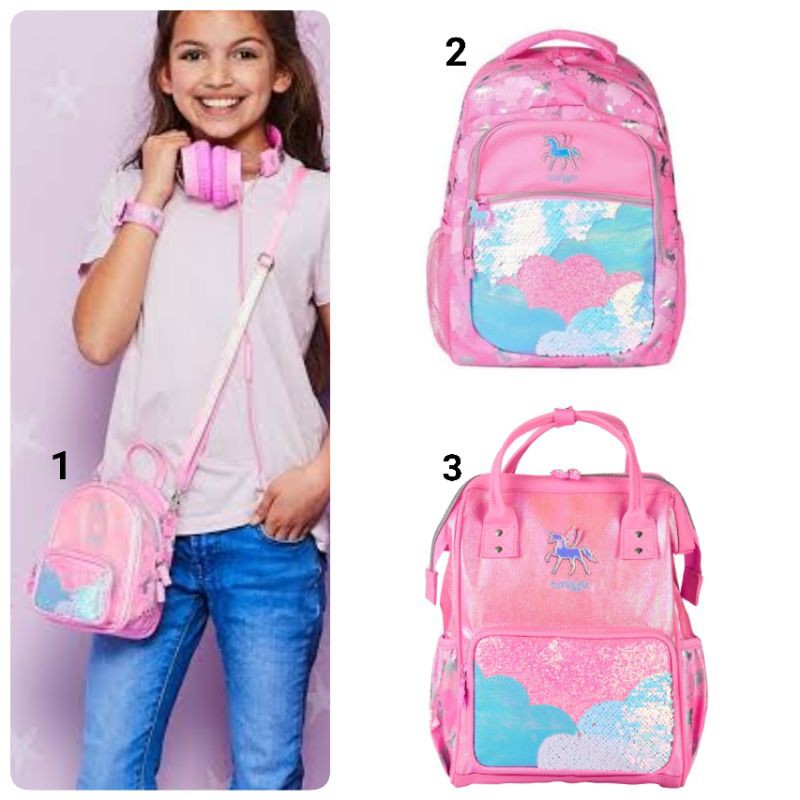 Smiggle Lunar dimi backpack unicorn sequins tas makan 