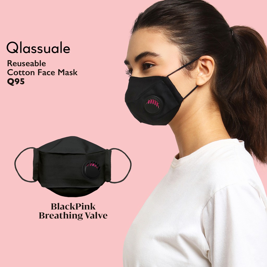 Q95 With Filter + Breathing Valve - BlackPink (Masker Kain 3D)