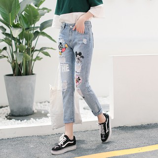  Celana  Panjang Jeans  Korea Lurus High Quality Motif  Print 