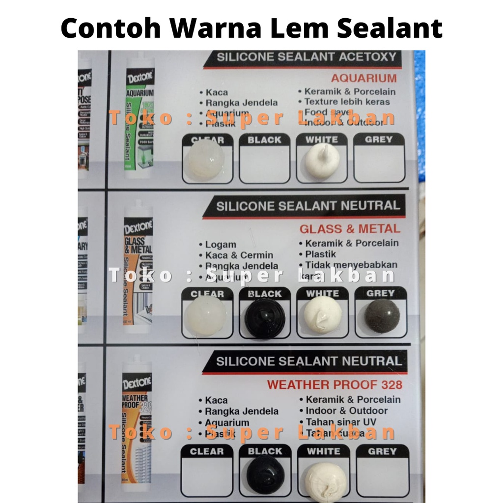 Dextone Silicone Sealant Lem Kaca &amp; Metal Neutral Cure Indoor Outdoor