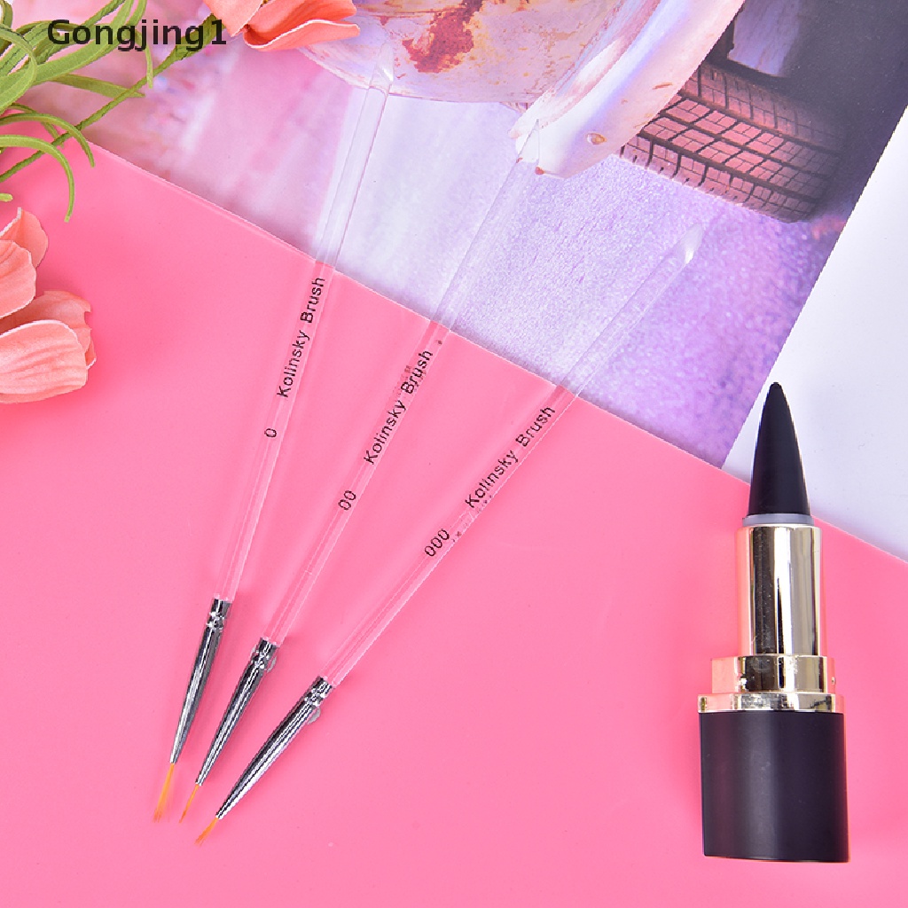 Gongjing1 3pcs / set brush pen Transparan Ukuran 7 / 9 / 11mm Untuk Nail art