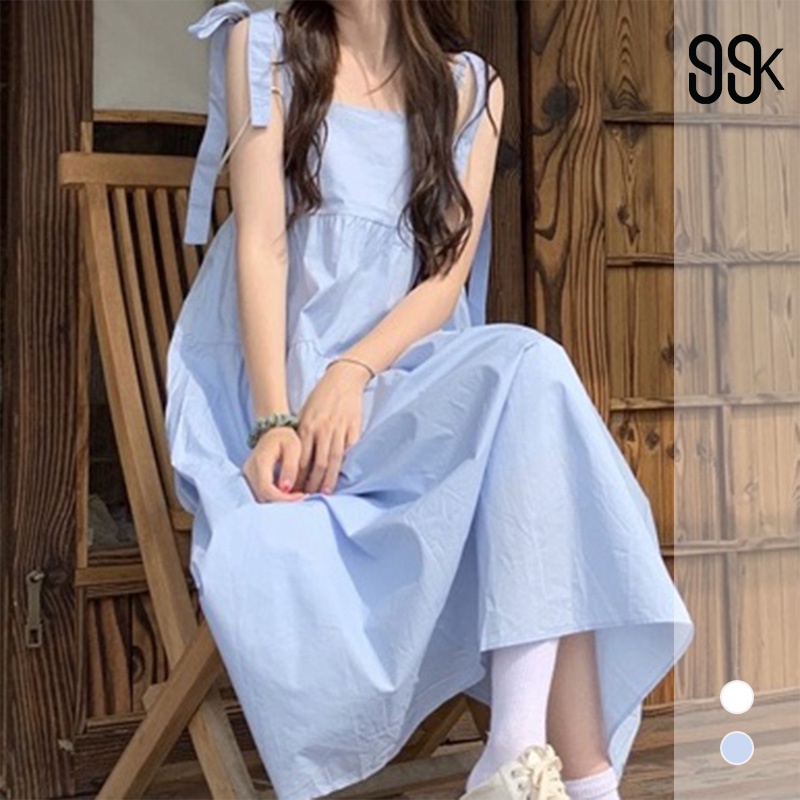 [Premium] Korean Tie Strap Sleeveless Loose Flowy  Midi Dress 2009 (S-XL)