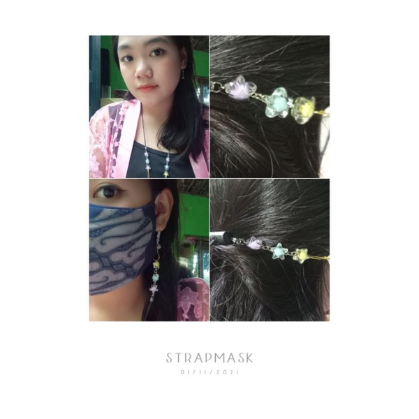 TALI STRAP STREP KONEKTOR MASKER  2 IN 1 MOTIF KRISTAL BINTANG STOPER MICKEY MOUSE BUY 1 GET 1 PROMO