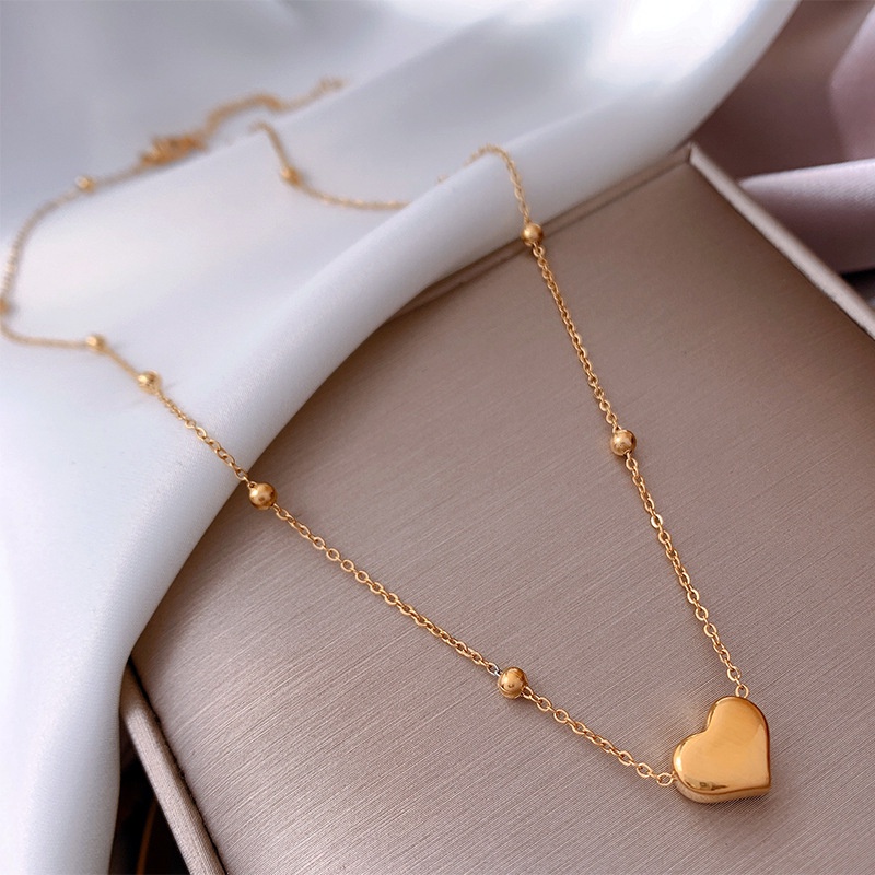 Kalung Titanium Asli Wanita Cinta Hati Liontin Grosir 18k Emas Korea necklace Perhiasan