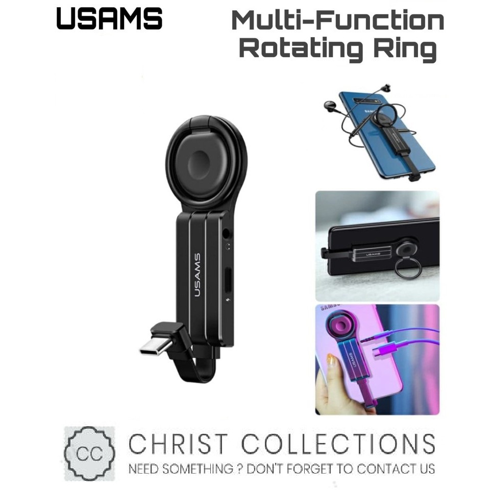 USAMS ADAPTER AUDIO TYPE C TO TYPE C + JACK 3,5MM + RING HOLDER SJ359