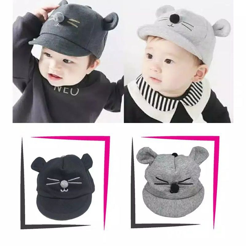 Topi Bayi Lucu 1-3 Tahun / Topi Anak Lucu / Baby Hat / Topi Bayi Karakter Mouse-1