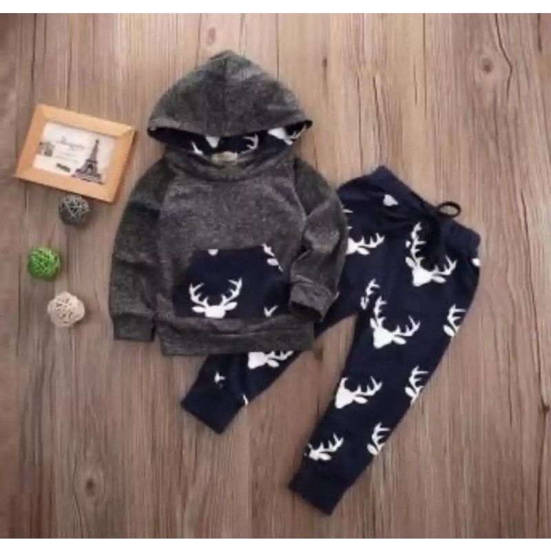 Stelan hoodie anak terbaru dan termurah motif rusa/hoodie joger anak laki laki