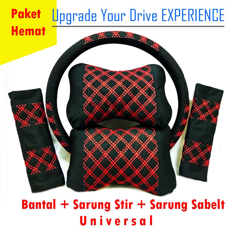 Paket bantal sarung stir seatbelt bordir diamond full dacron