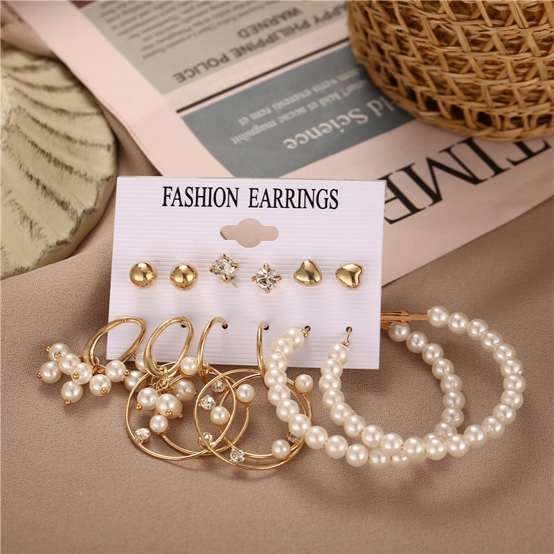 Set Anting Rumbai Desain Kupu-Kupu Bunga Geometris Aksen Mutiara Bahan Logam Gaya Retro Untuk Wanita