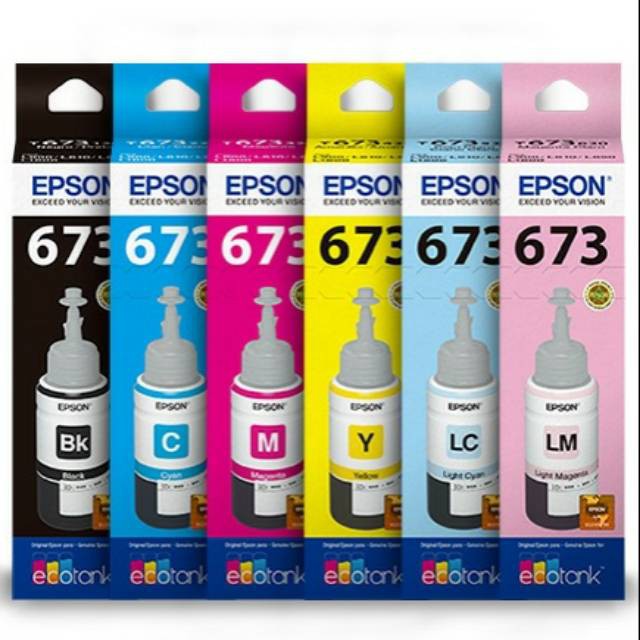 TINTA EPSON 673 BLACK, CYAN, MAGENTA, YELLOW, LIGHT CYAN, LIGHT MAGENTA RESMI ORIGINAL INK ORI