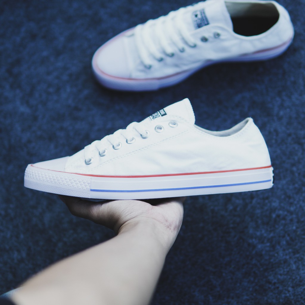 Sepatu Pria/Wanita Converse Allstar Pendek Putih List Merah Biru Casual Sneakers /Sekolah/Kuliah