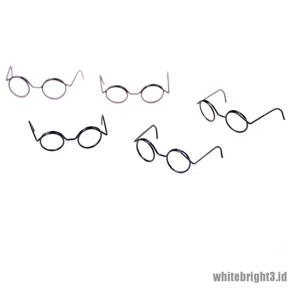 (white3) 2pcs Kacamata Frame Bulat Tanpa Lensa Gaya Retro Untuk Boneka BJD 1 / 6 30cm