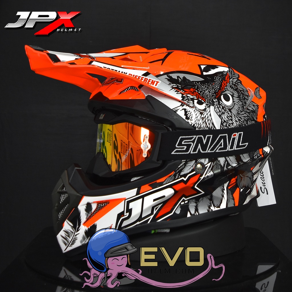 HELM JPX CROSS_FOX1 X13 - FLUO RED DOFF + GOOGLE SNAIL (ONGKIR 2 KG) JPX X13 ORANGE STABILO HELM CROSS JPX MOTIF OWL BURUNG HANTU JPX STABILO