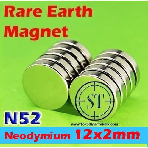 12x2mm Strong Magnet Neodymium Silinder N52 Koin Cylinder Bulat Silver Mengkilap