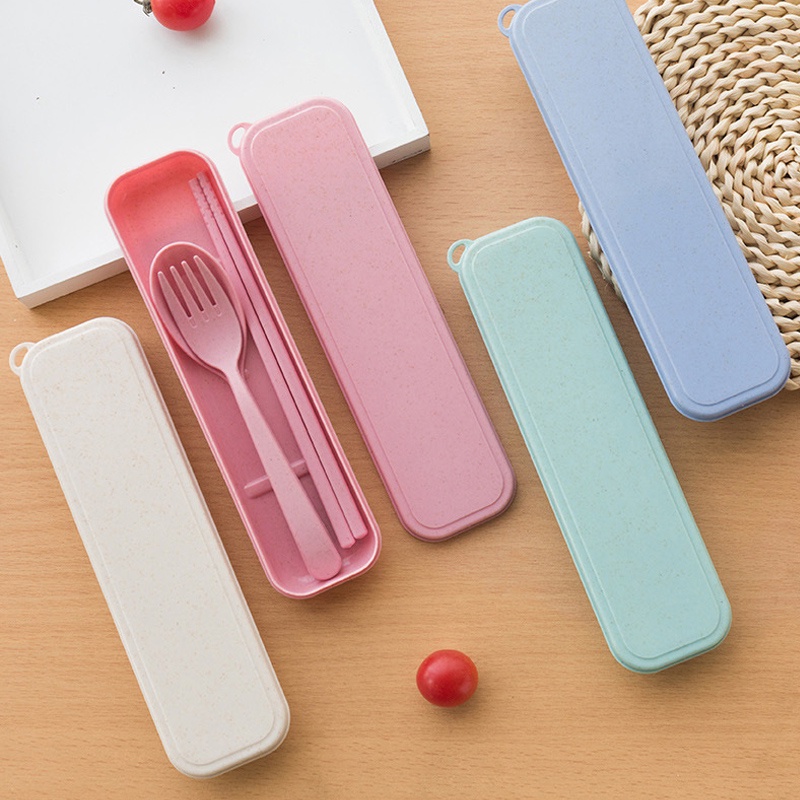 Set alat makan/Sendok korea set/Alat Makan Bahan Jerami Gandum/Sendok garpu sumpit set (B296)