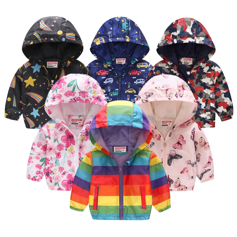 Jaket Anak Lengan Panjang dengan Hoodie dan Bahan Tipis Gambar Kartun