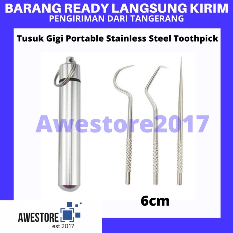 Tusuk Gigi Stainless Steel Tabung Gantungan Kunci Portable Besi Toothpick Travel Tooth Pick