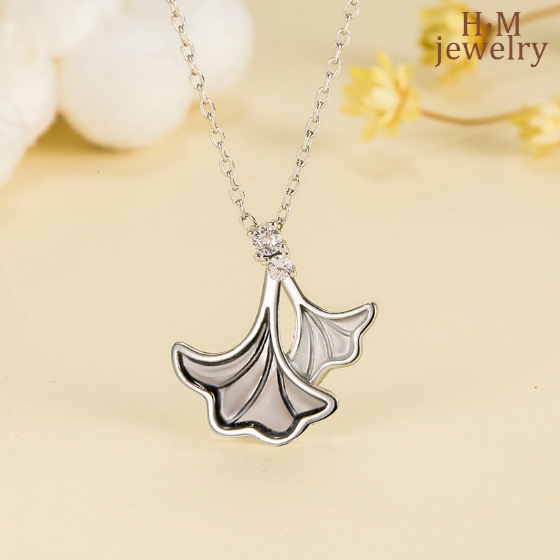 Kalung Rantai Sterling Silver 925 Dengan Liontin Daun Ginkgo Untuk Wanita